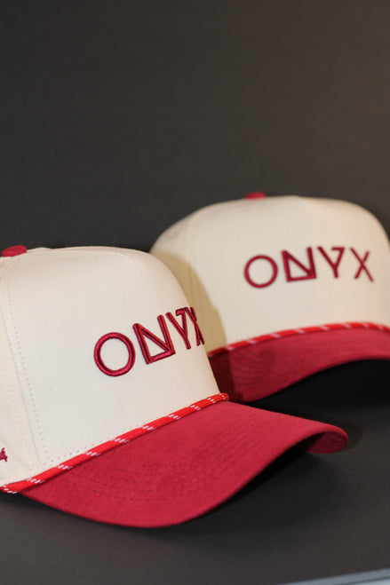ONYX 2024 Limited Edition Cap – Cream & Burgundy Red