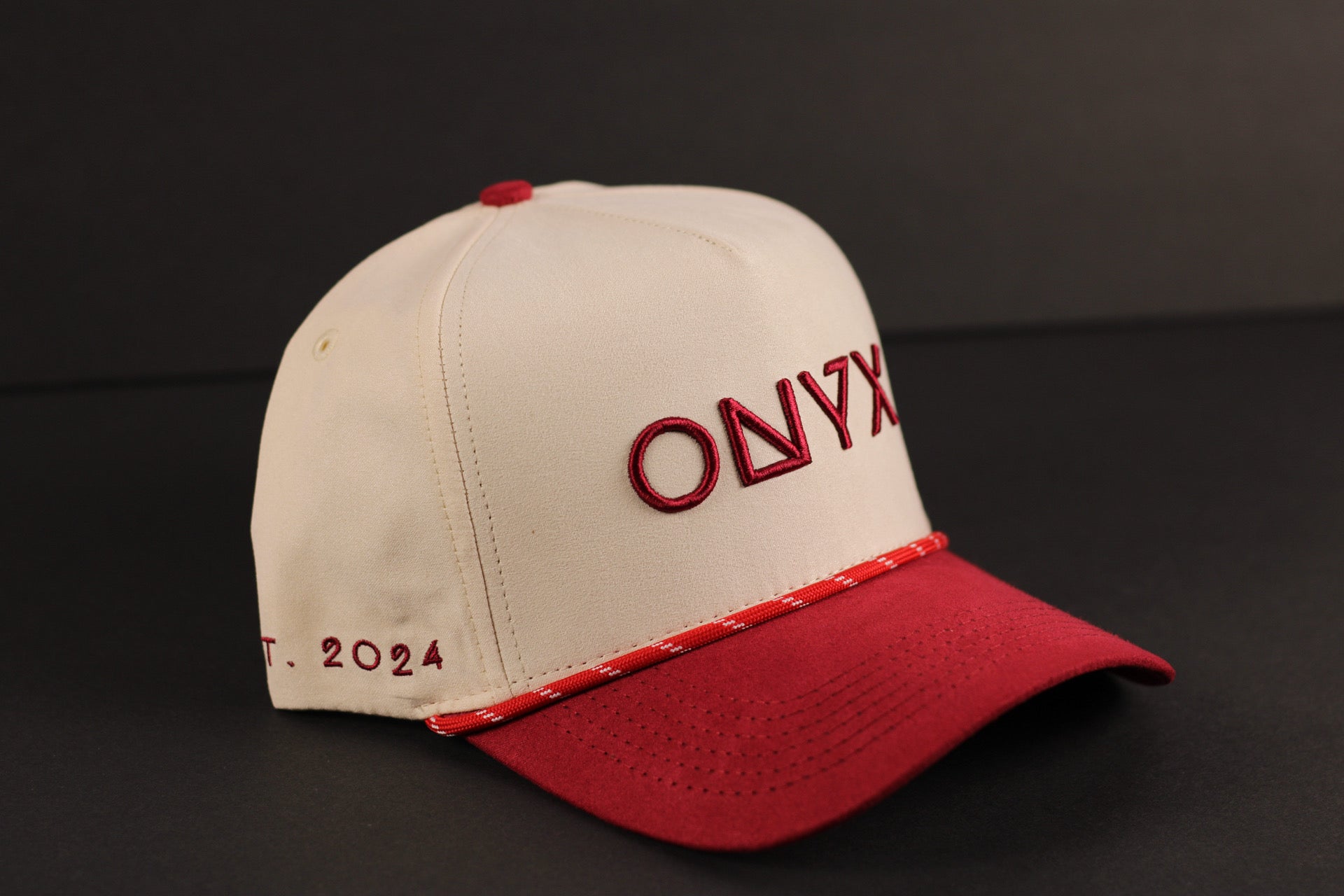 ONYX 2024 Limited Edition Cap – Cream & Burgundy Red