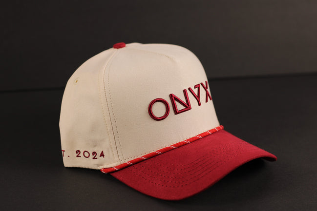 ONYX 2024 Limited Edition Cap – Cream & Burgundy Red